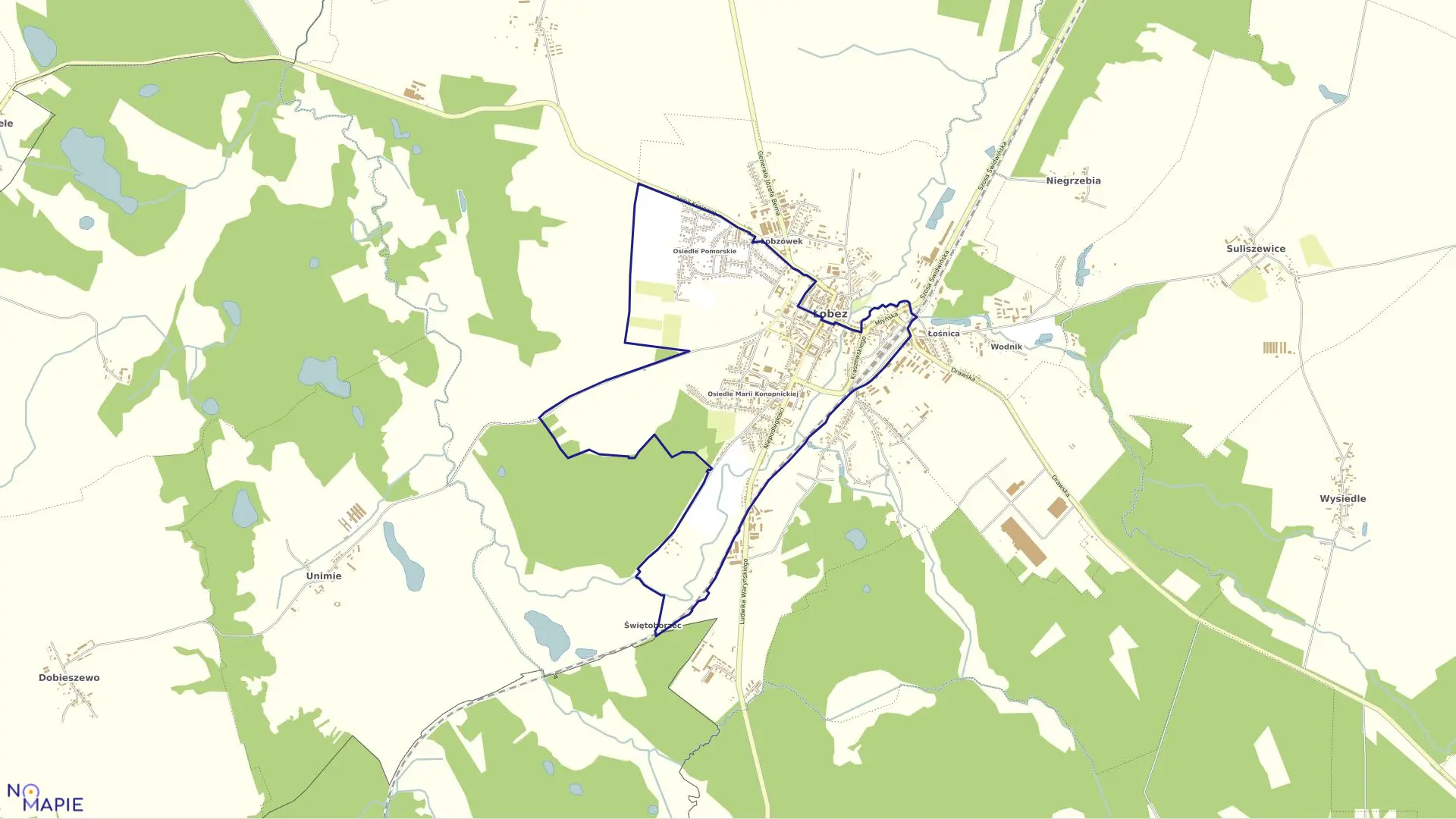 Mapa obrębu Miasto Łobez obręb 0001 w gminie Łobez