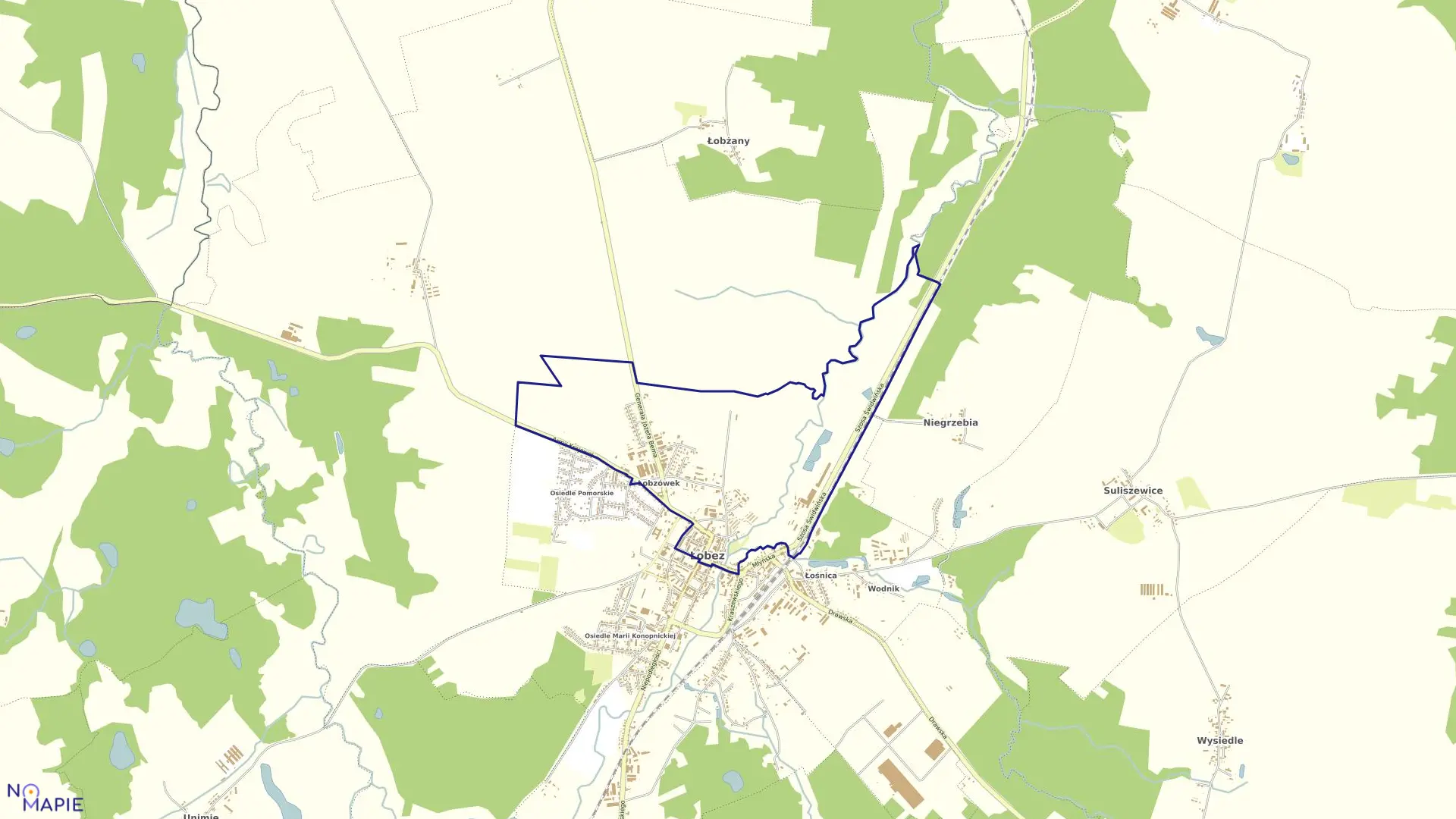 Mapa obrębu Miasto Łobez obręb 0002 w gminie Łobez