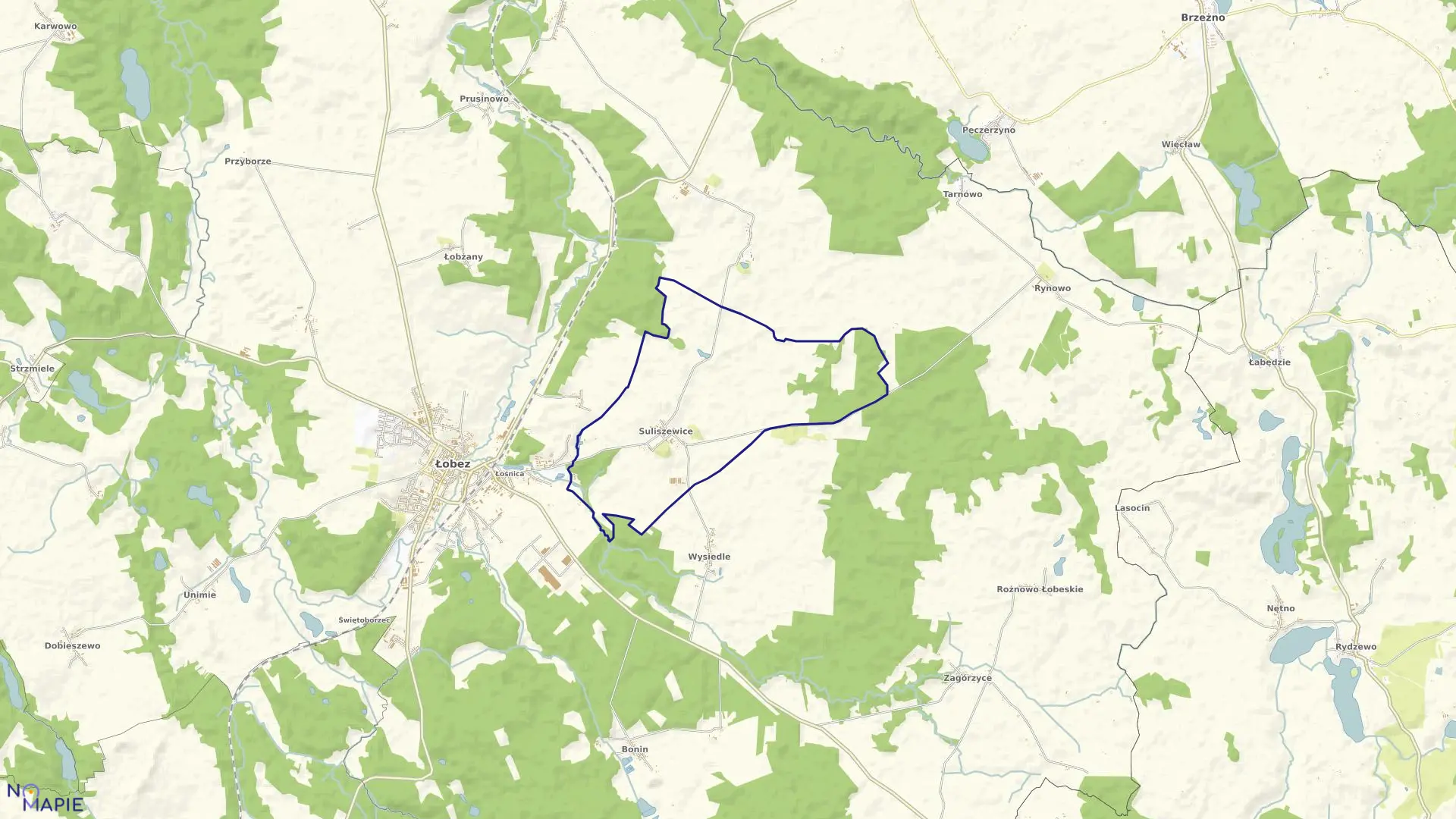 Mapa obrębu Suliszewice w gminie Łobez